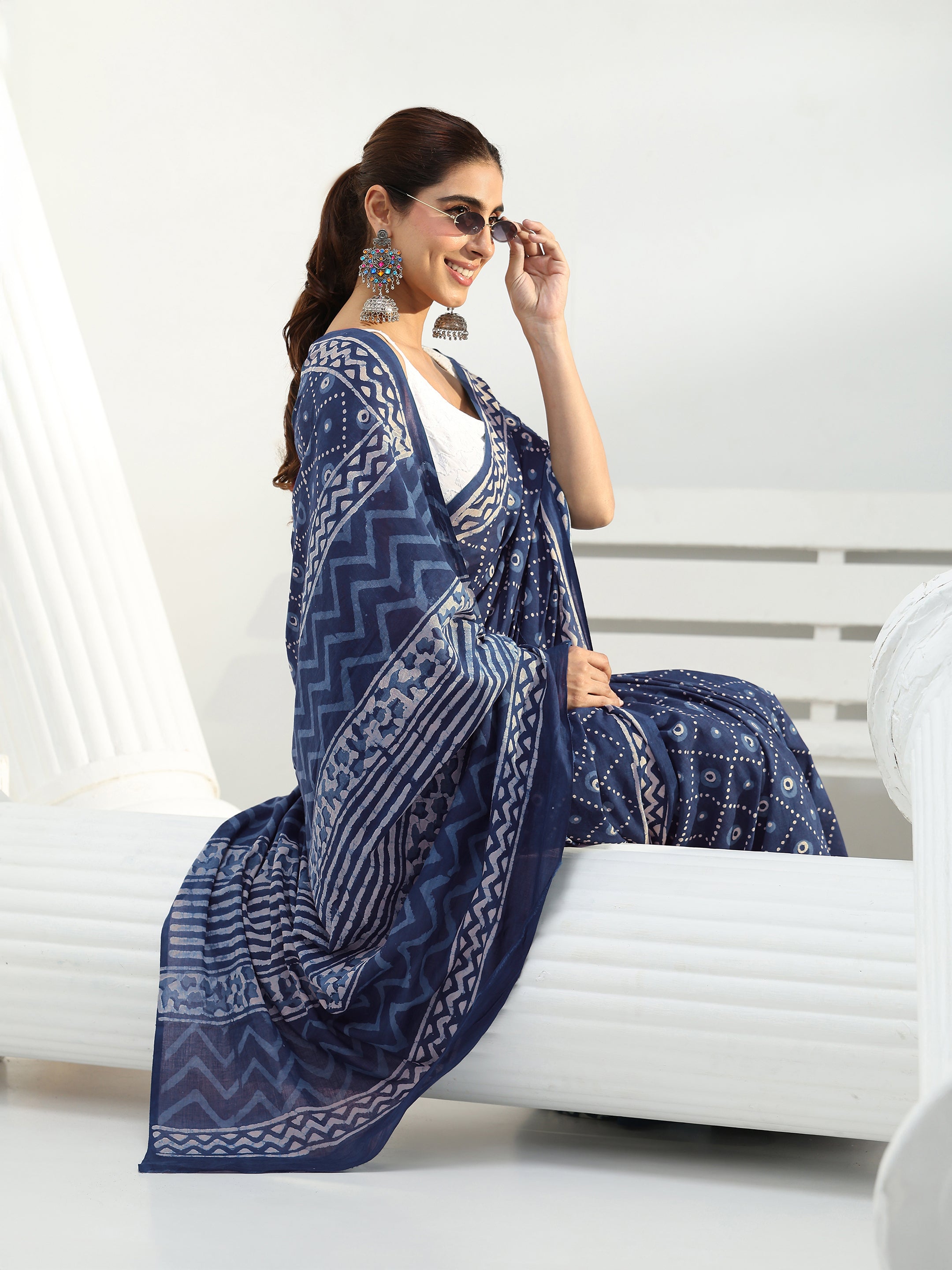 libas Indigo Bandhani Printed Cotton Saree-picture-66