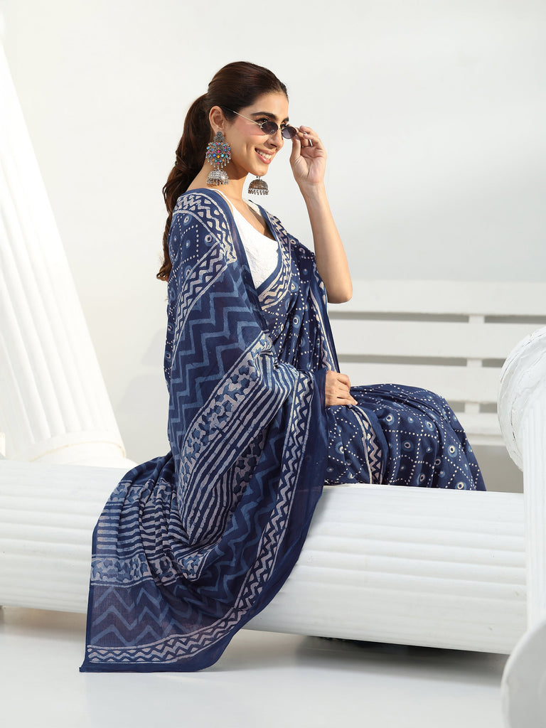 Libas Indigo Dabu Print Cotton Saree