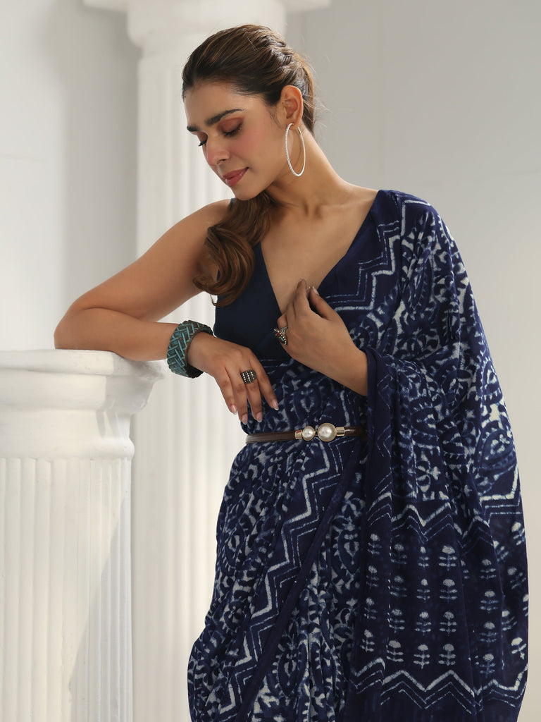 Libas Indigo Batik Print Cotton Saree