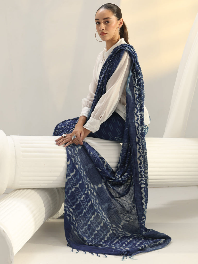 Libas Indigo Dabu Print Cotton Saree