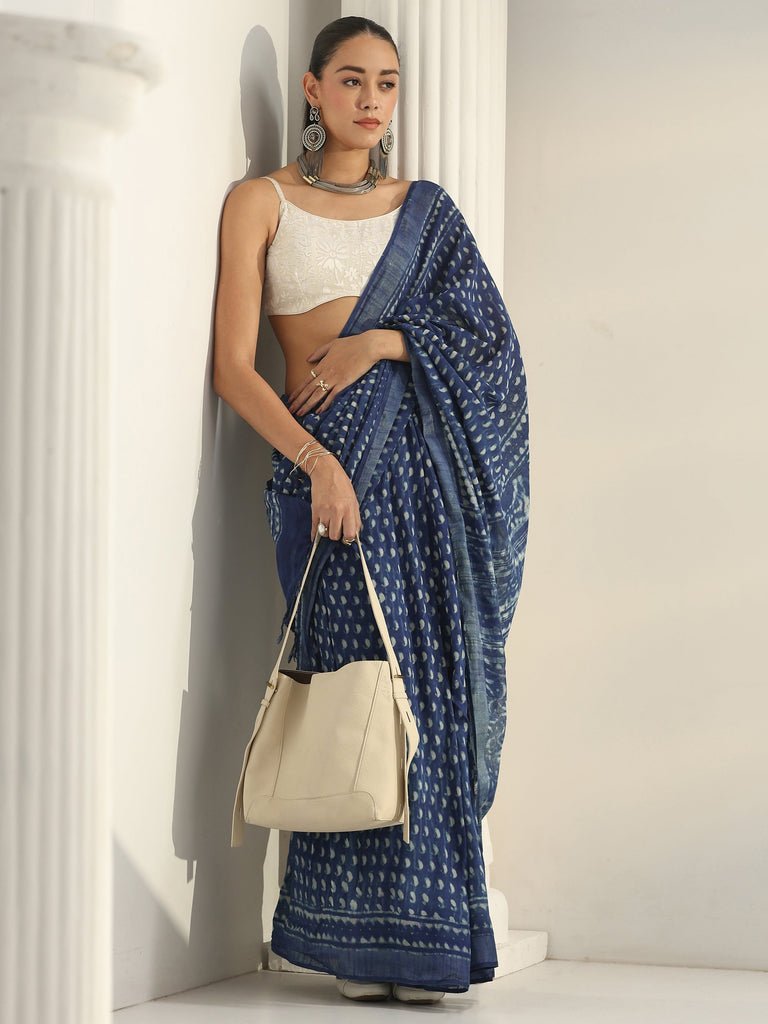 Libas Indigo Dabu Print Cotton Saree