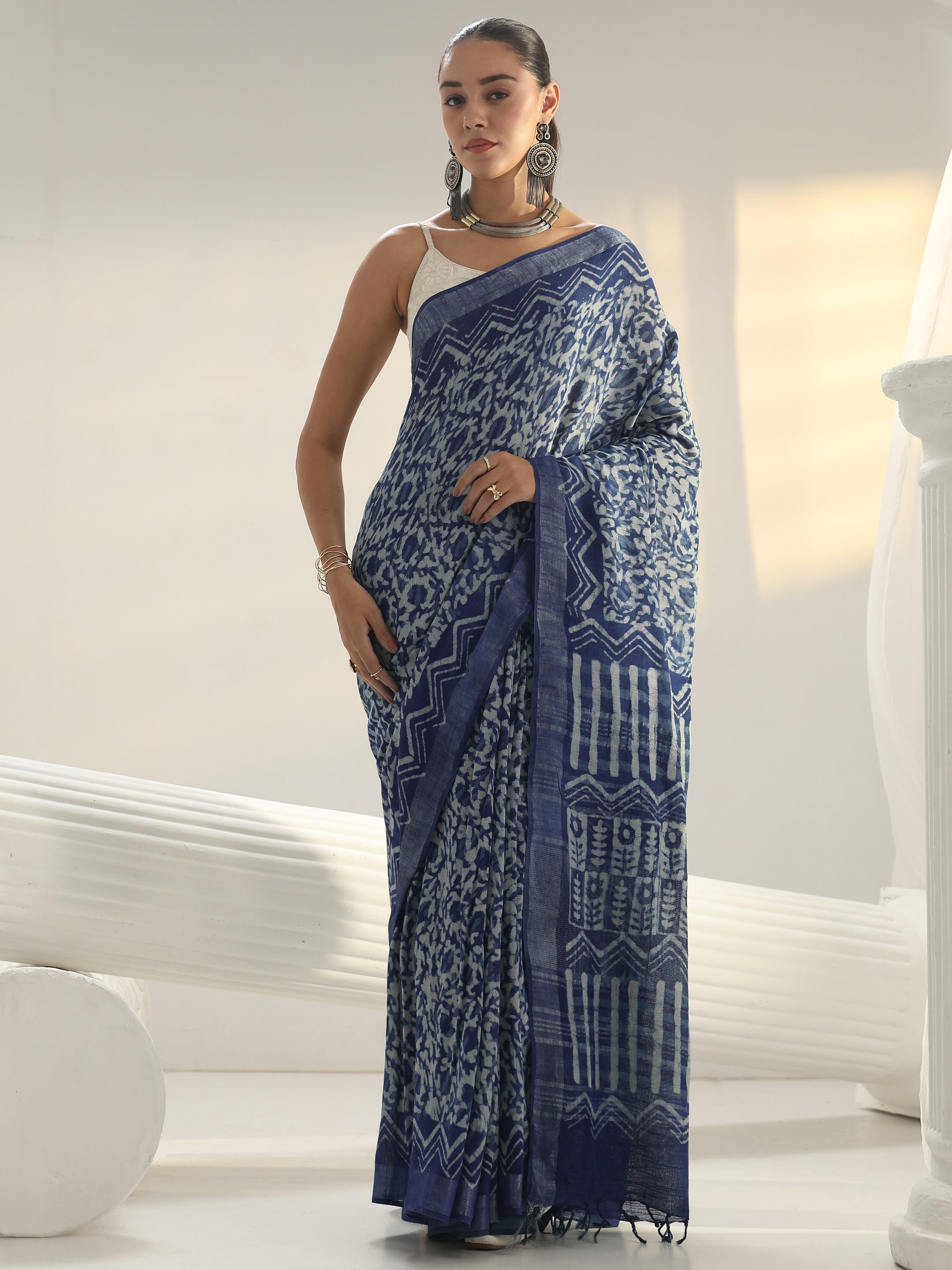 libas Indigo Dabu Print Cotton Saree-picture-62