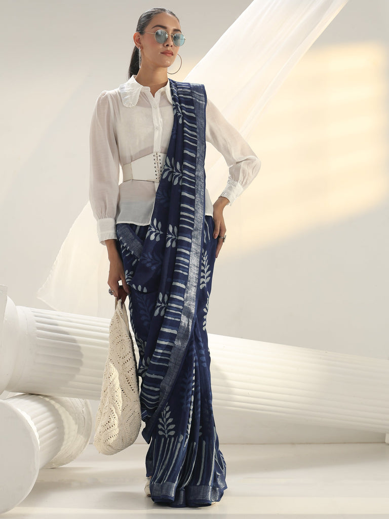 Libas Indigo Dabu Print Cotton Saree