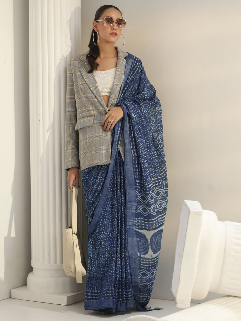 Libas Indigo Dabu Print Cotton Saree