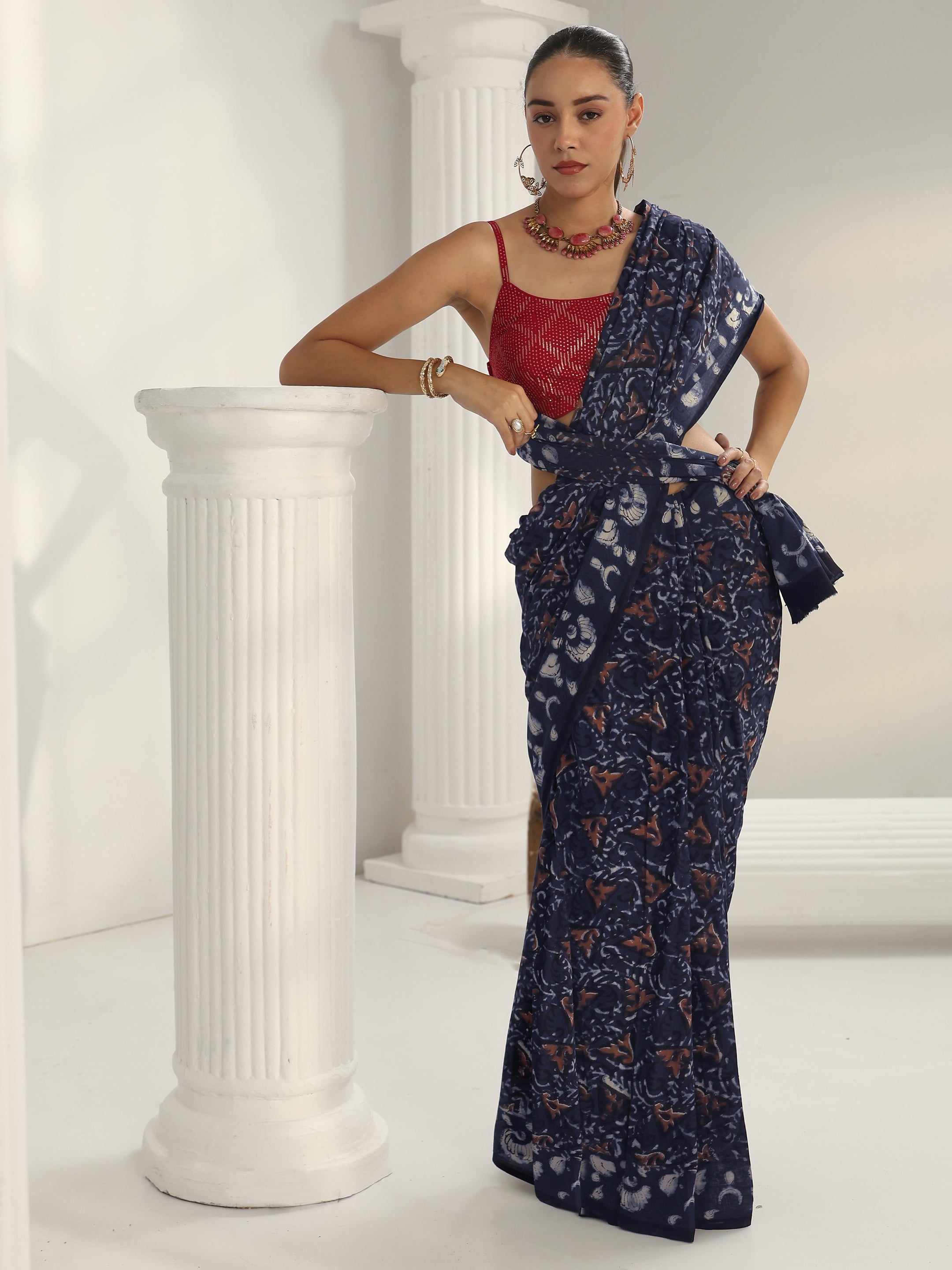 libas Indigo Dabu Print Cotton Saree-picture-40