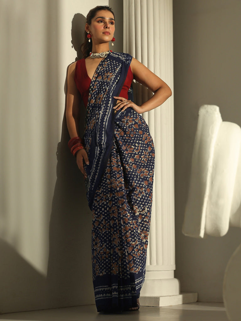 Libas Indigo Dabu Print Cotton Saree