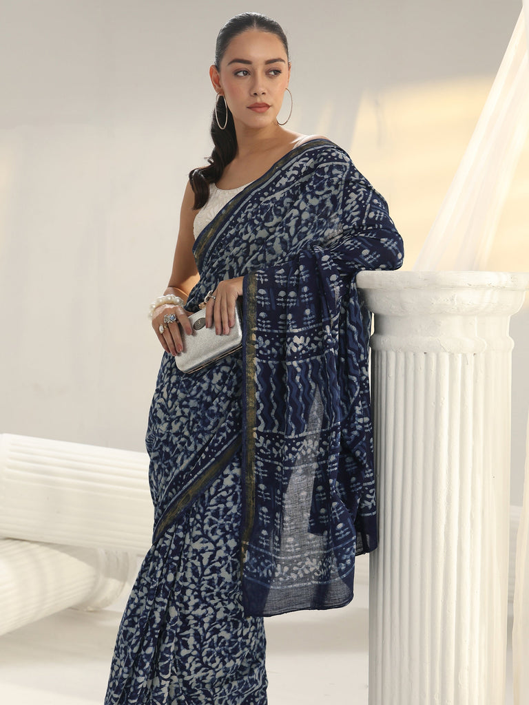 Libas Indigo Dabu Print Cotton Saree