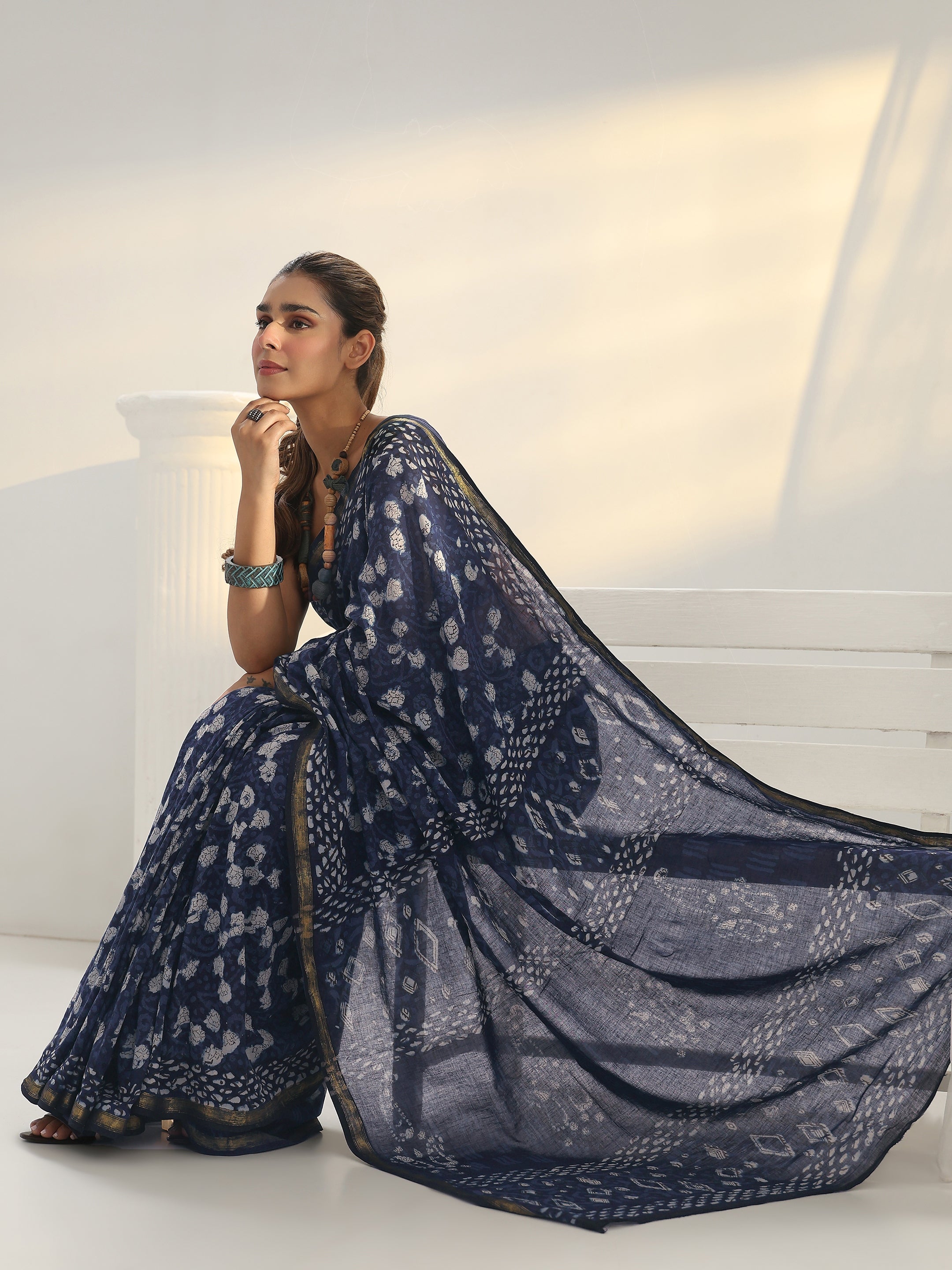 libas Indigo Dabu Print Cotton Saree-picture-44
