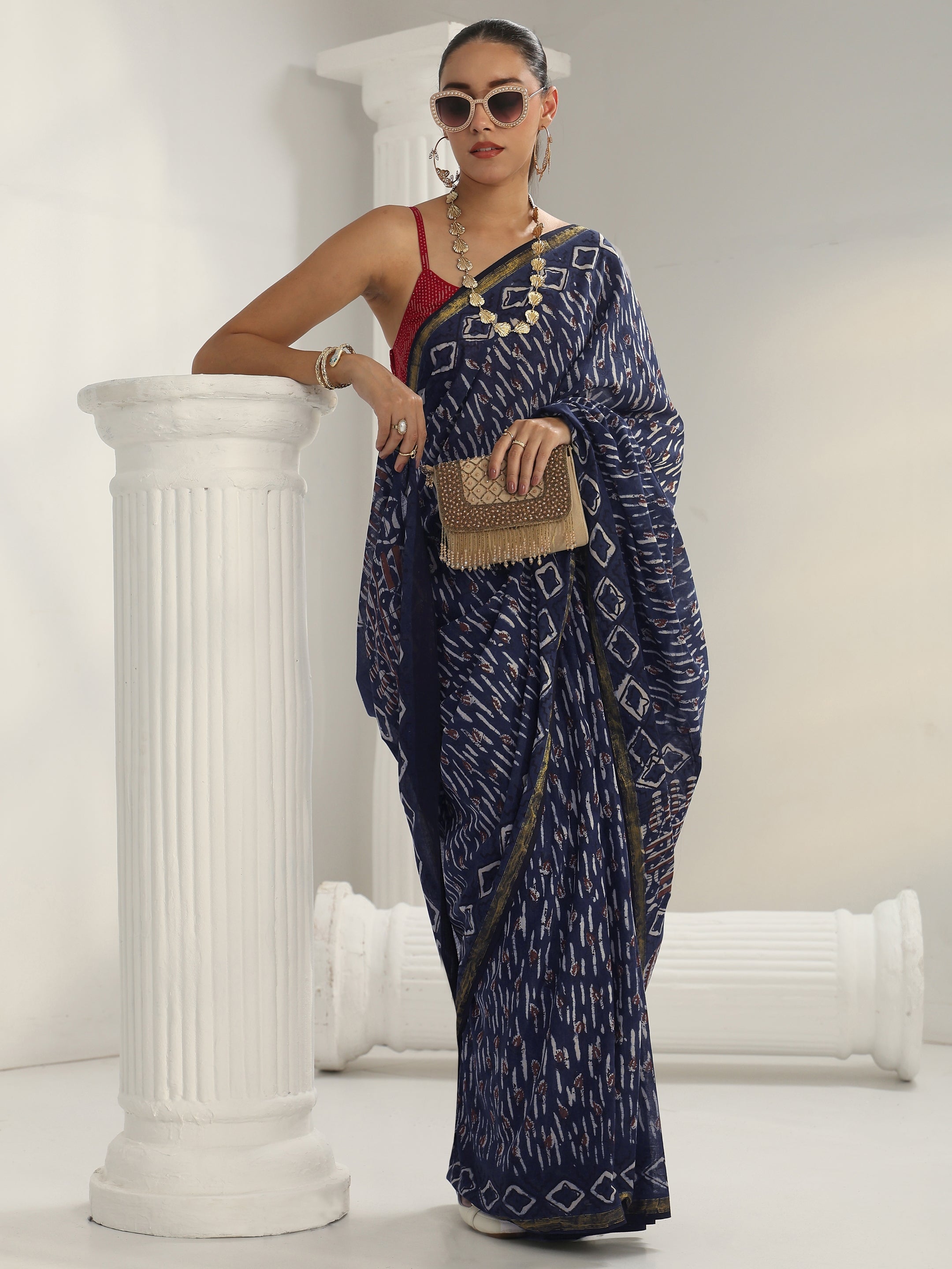 libas Indigo Dabu Print Cotton Saree-picture-36