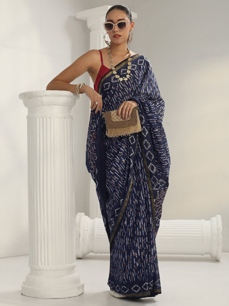 Libas Indigo Dabu Print Cotton Saree