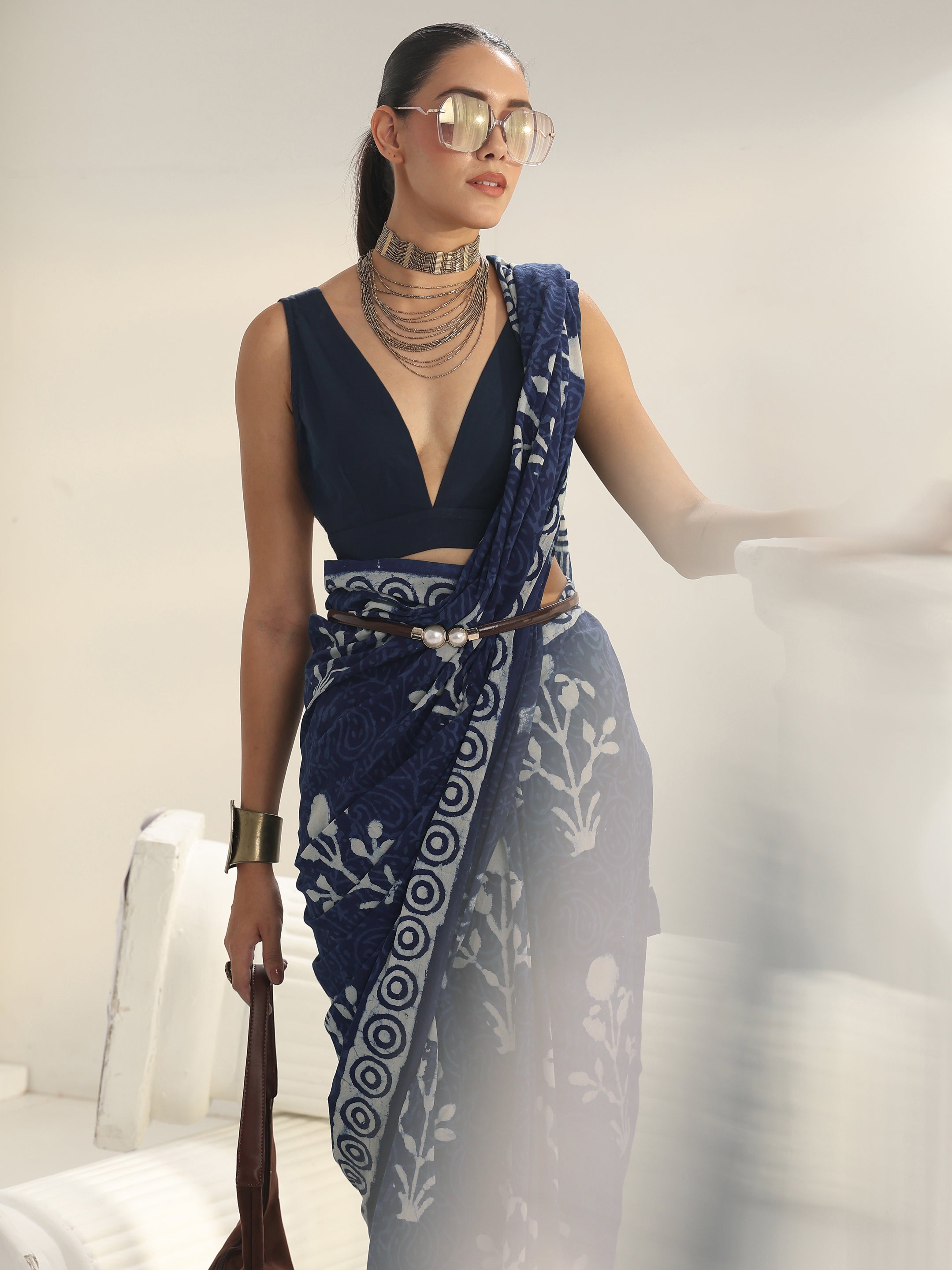 libas Indigo Floral Printed Cotton Saree-picture-56