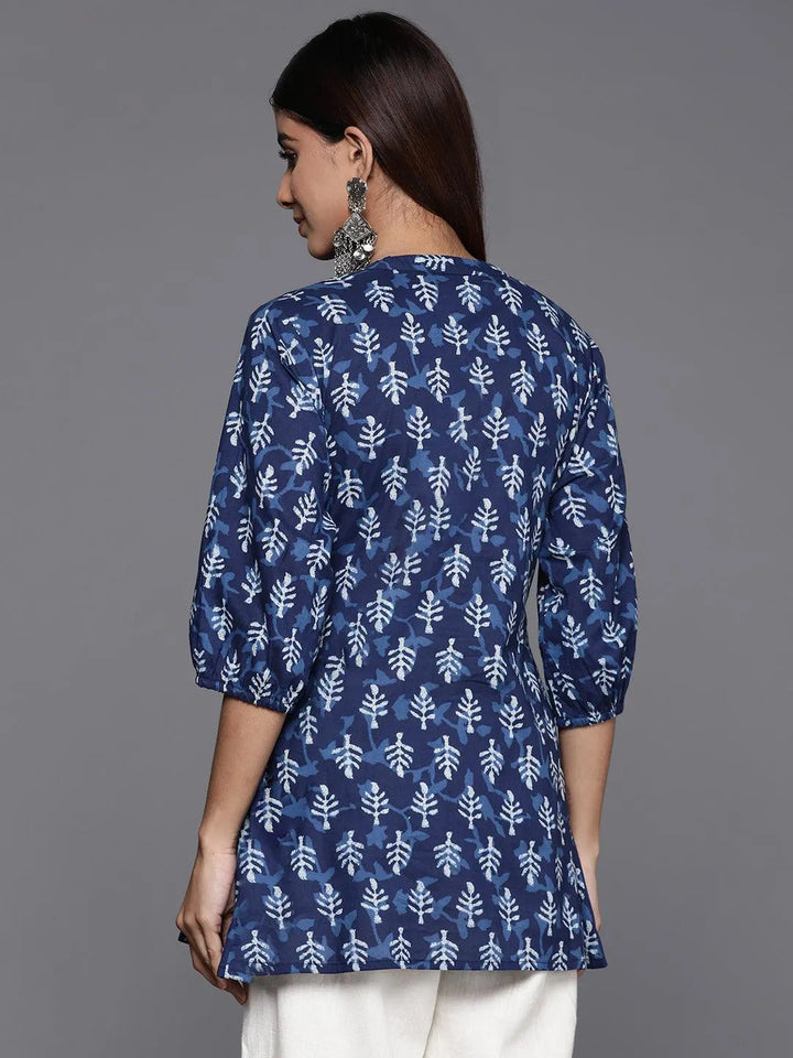 Indigo Printed Cotton A-Line Kurti - Libas