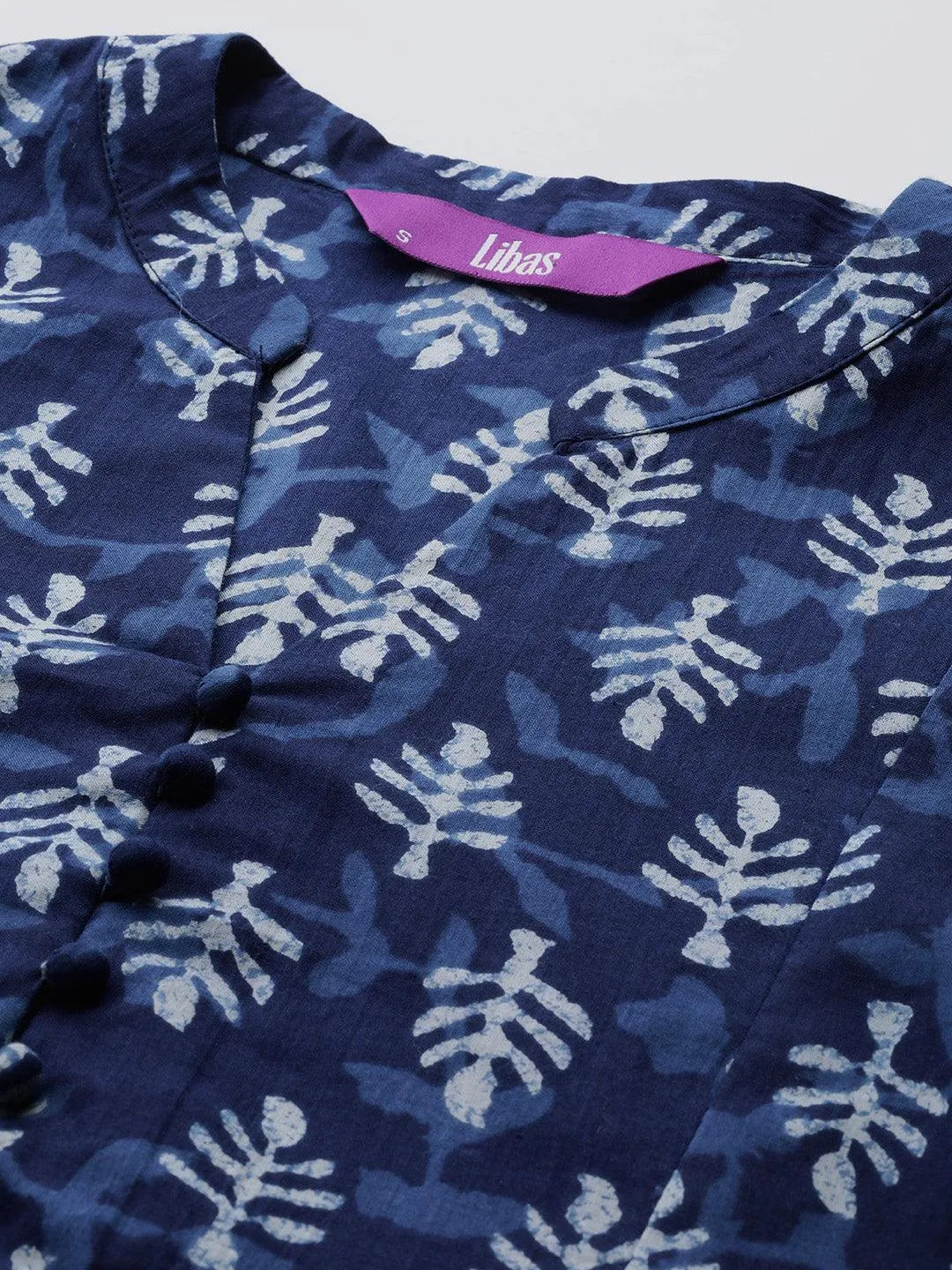 Indigo Printed Cotton A-Line Kurti - Libas 