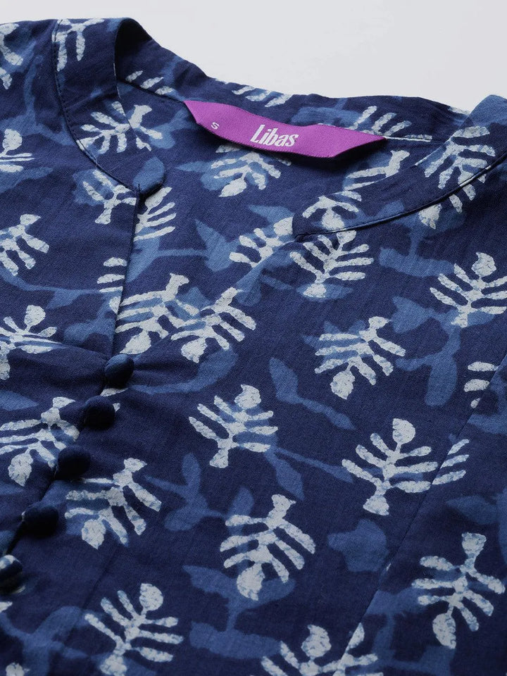 Indigo Printed Cotton A-Line Kurti - Libas