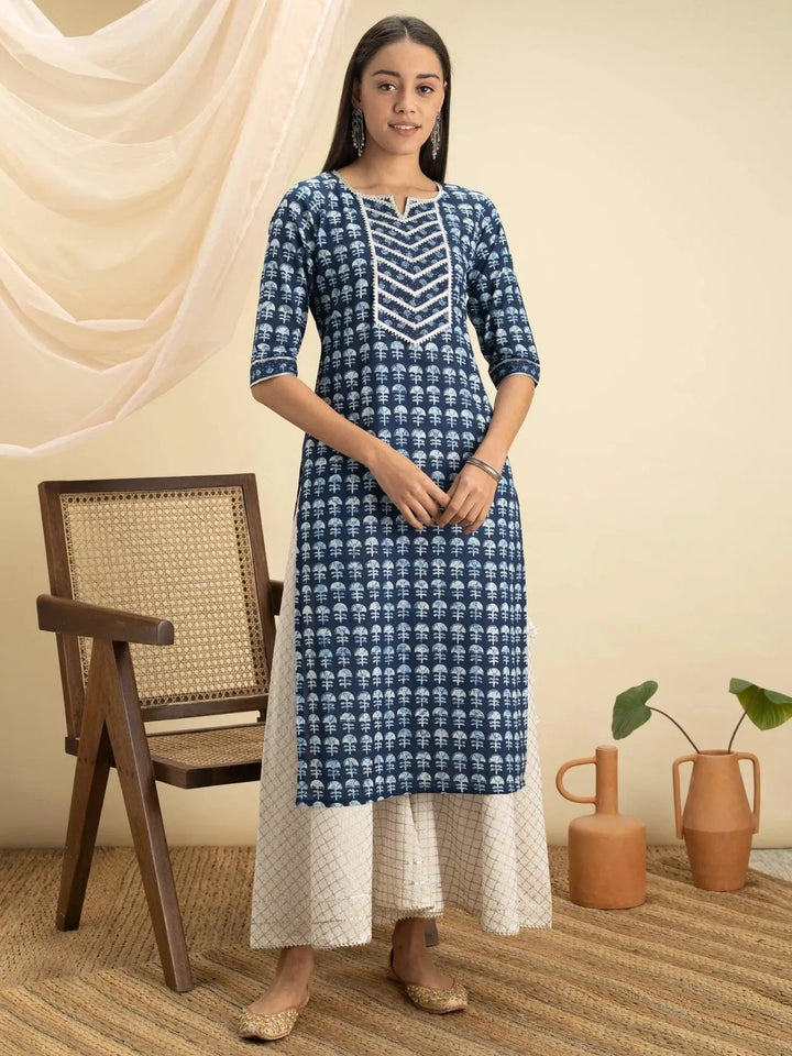 Indigo Printed Cotton Kurta - Libas