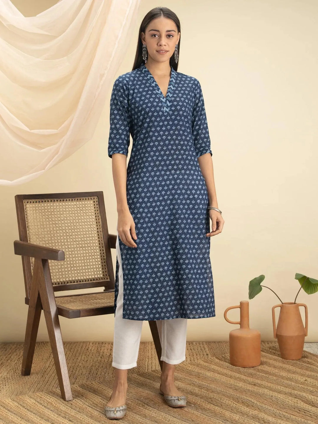 Indigo Printed Cotton Kurta - Libas