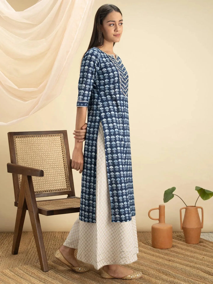 Indigo Printed Cotton Kurta - Libas