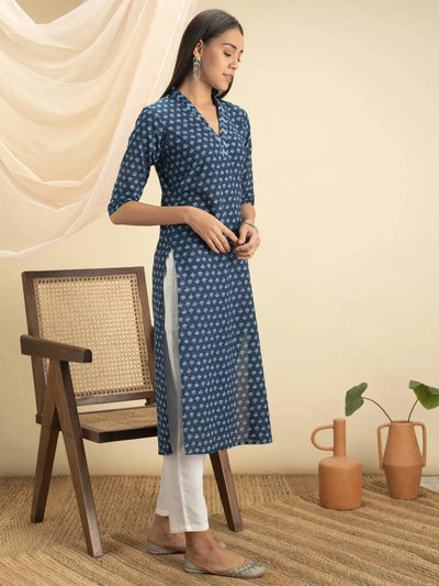 Indigo Printed Cotton Kurta - Libas