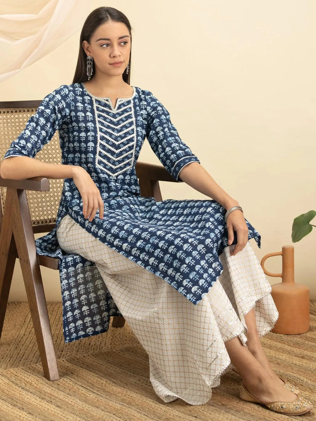 Indigo Printed Cotton Kurta - Libas