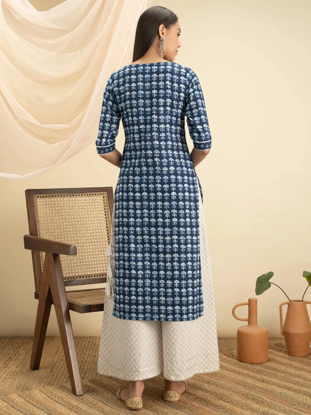 Indigo Printed Cotton Kurta - Libas 