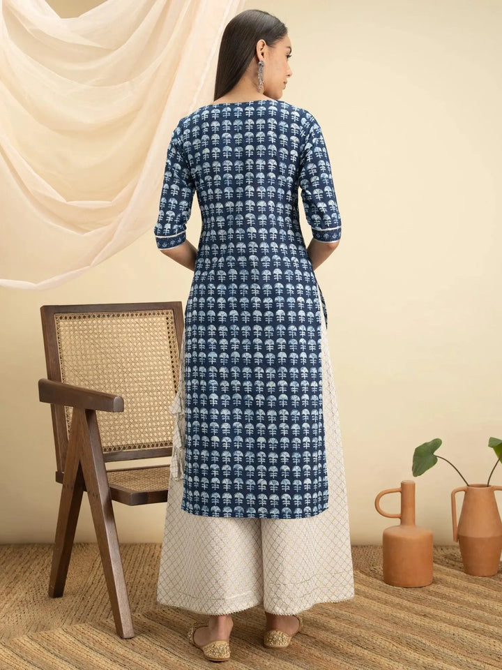 Indigo Printed Cotton Kurta - Libas