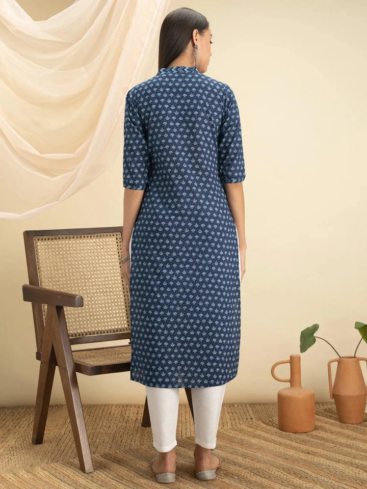 Indigo Printed Cotton Kurta - Libas