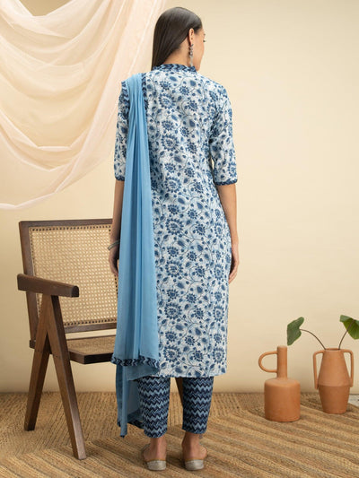 Indigo Printed Cotton Suit Set - Libas