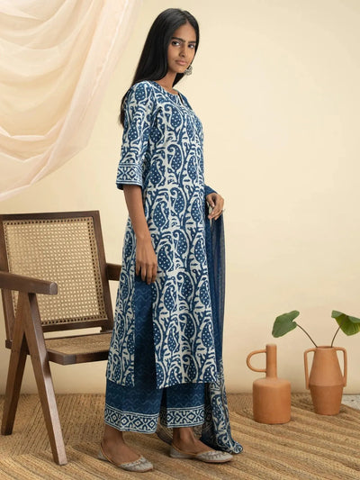 Indigo Printed Cotton Suit Set - Libas