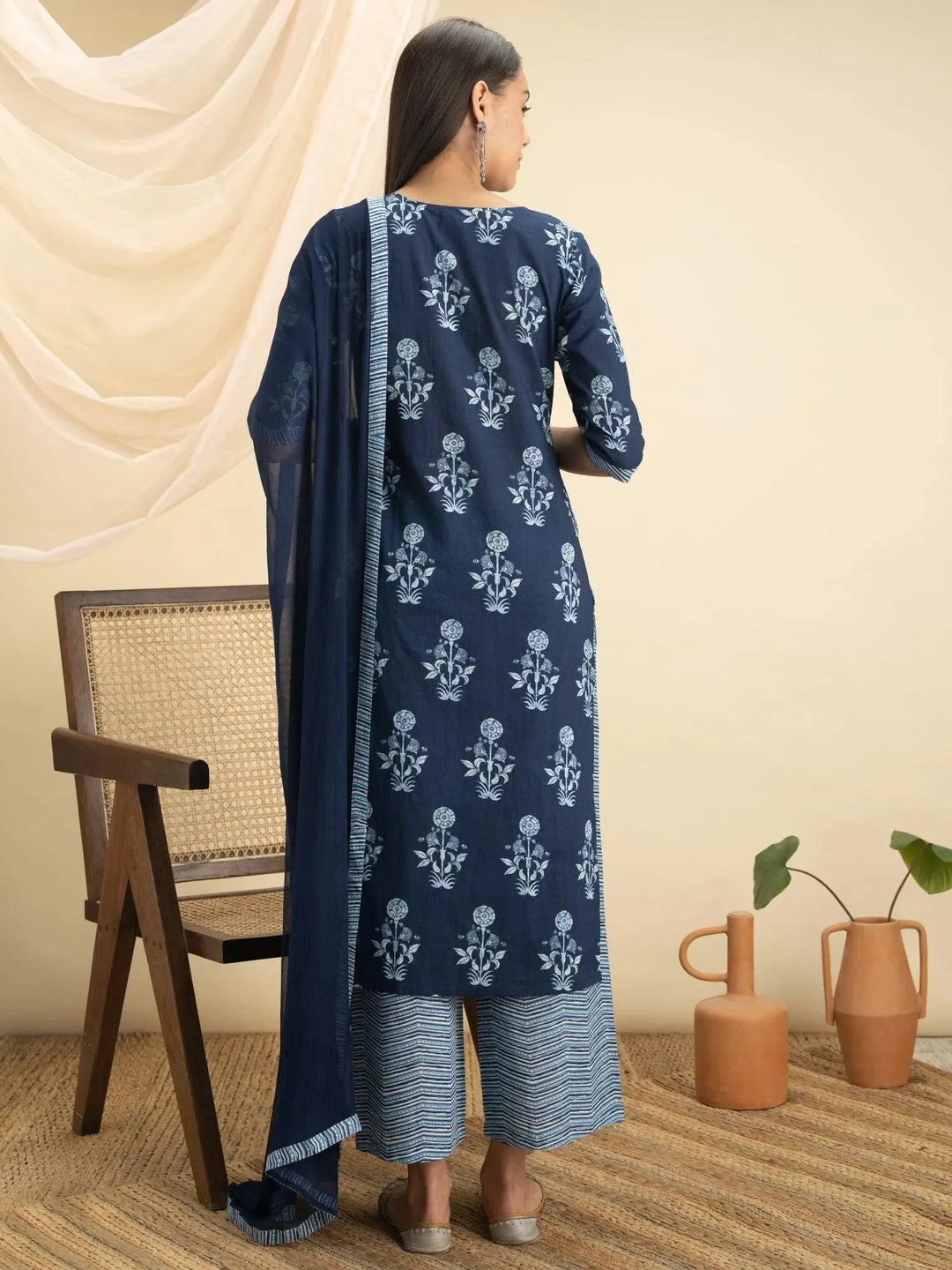 Indigo Printed Cotton Suit Set - Libas