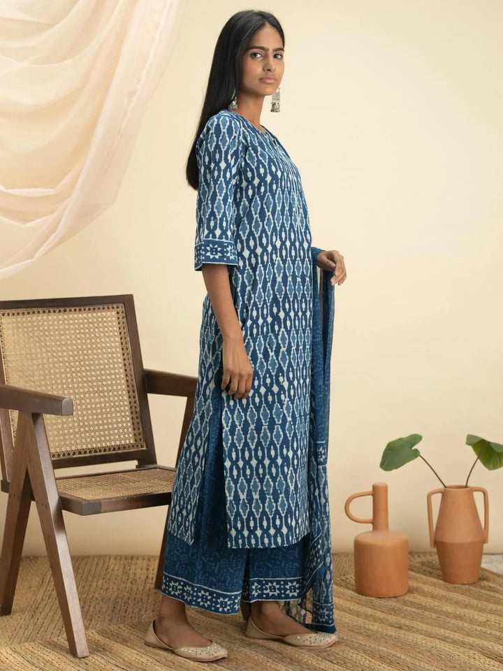 Indigo Printed Cotton Suit Set - Libas