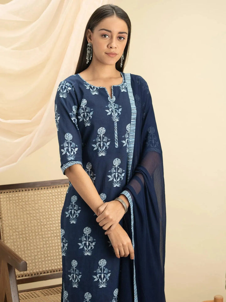 Indigo Printed Cotton Suit Set - Libas