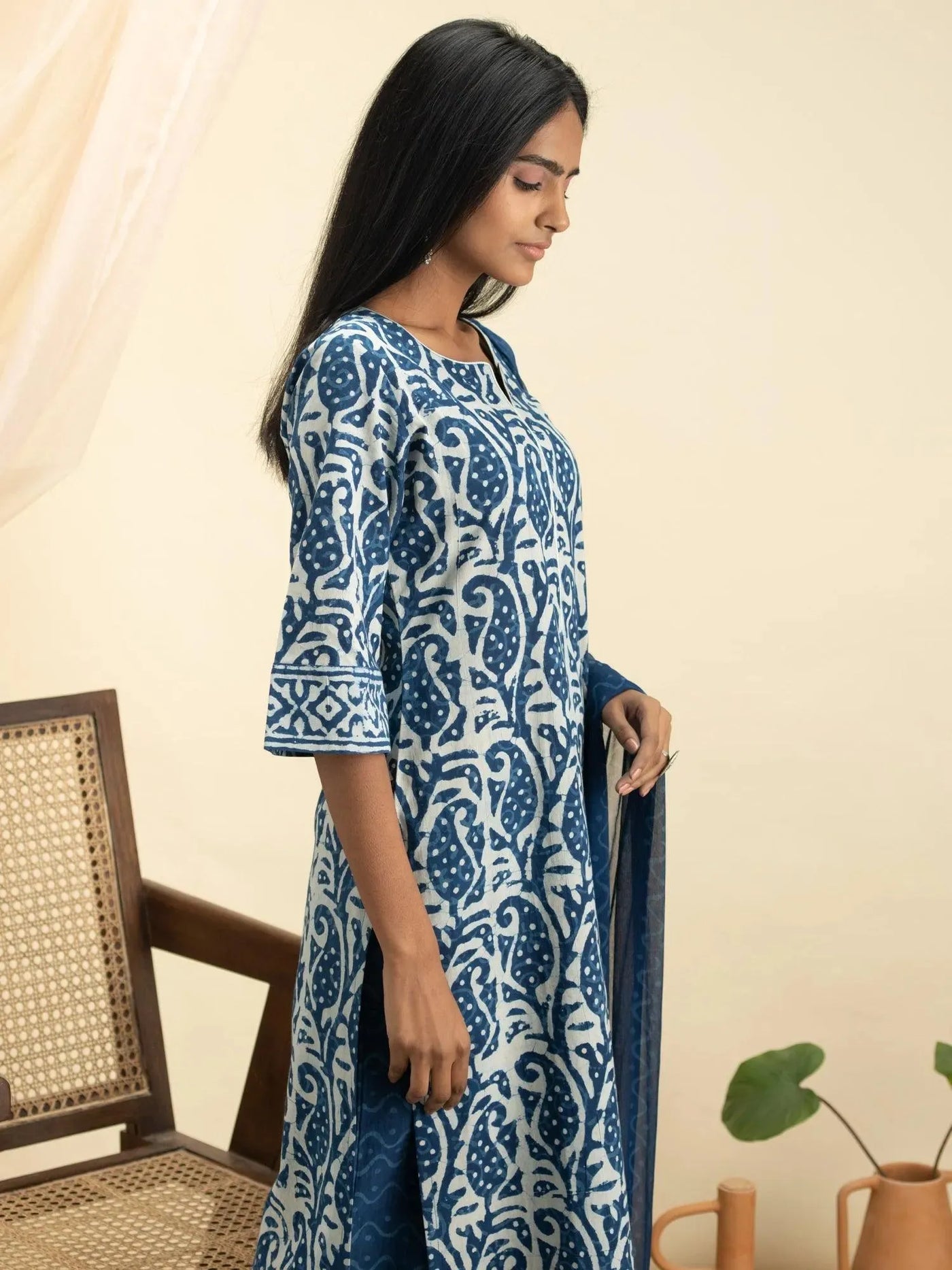 Indigo Printed Cotton Suit Set - Libas