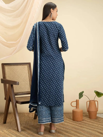 Indigo Printed Cotton Suit Set - Libas