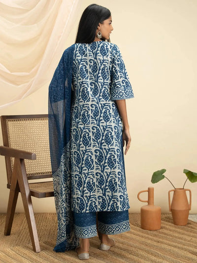 Indigo Printed Cotton Suit Set - Libas