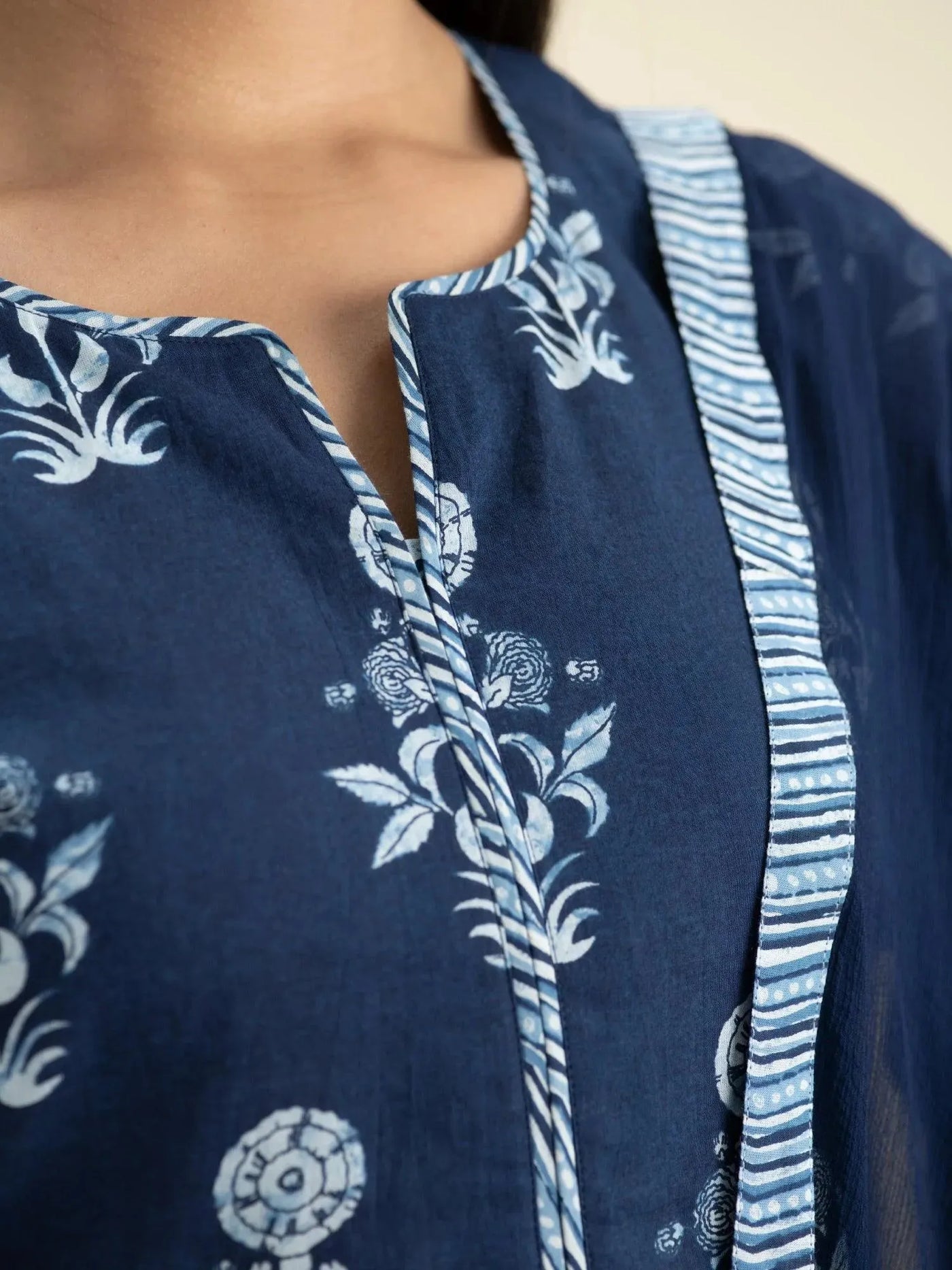 Indigo Printed Cotton Suit Set - Libas