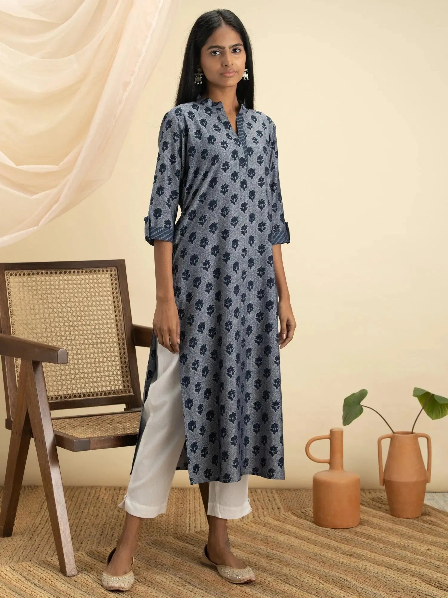 

Buy Indigo Printed Rayon Kurta - 12003O- | Libas Ethnic Wear Online