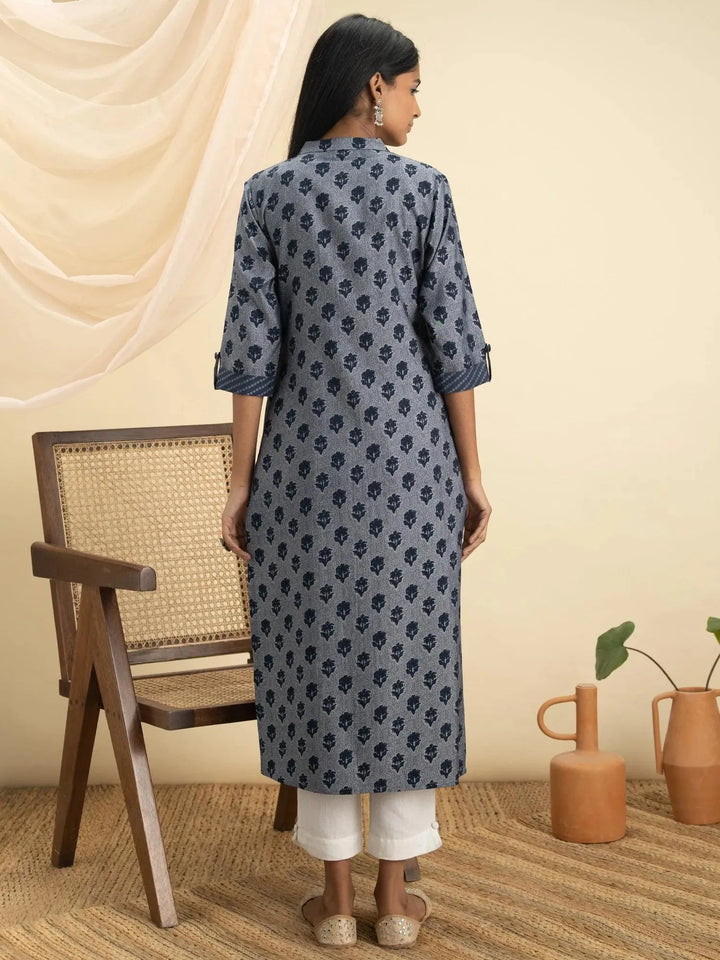 Indigo Printed Rayon Kurta - Libas