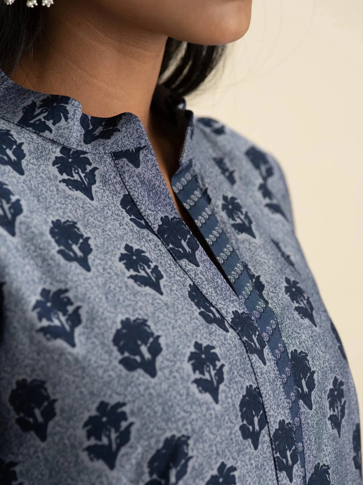 Indigo Printed Rayon Kurta - Libas
