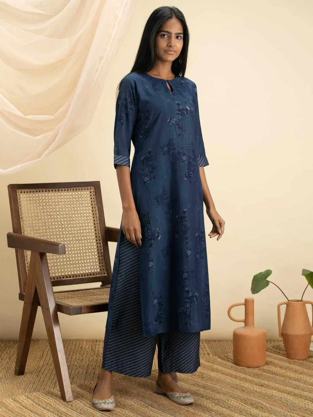 Indigo Printed Rayon Kurta Set - Libas