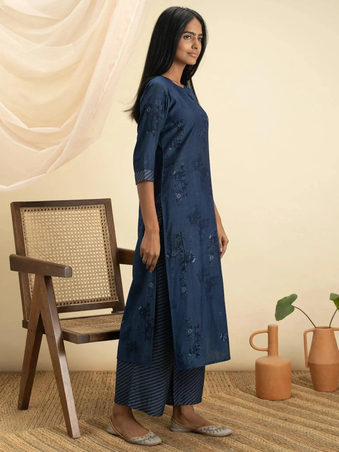 Indigo Printed Rayon Kurta Set - Libas