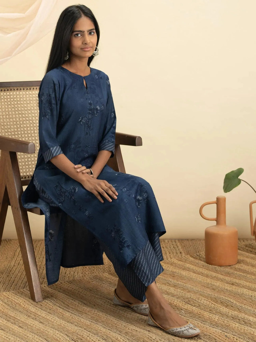 Indigo Printed Rayon Kurta Set - Libas 