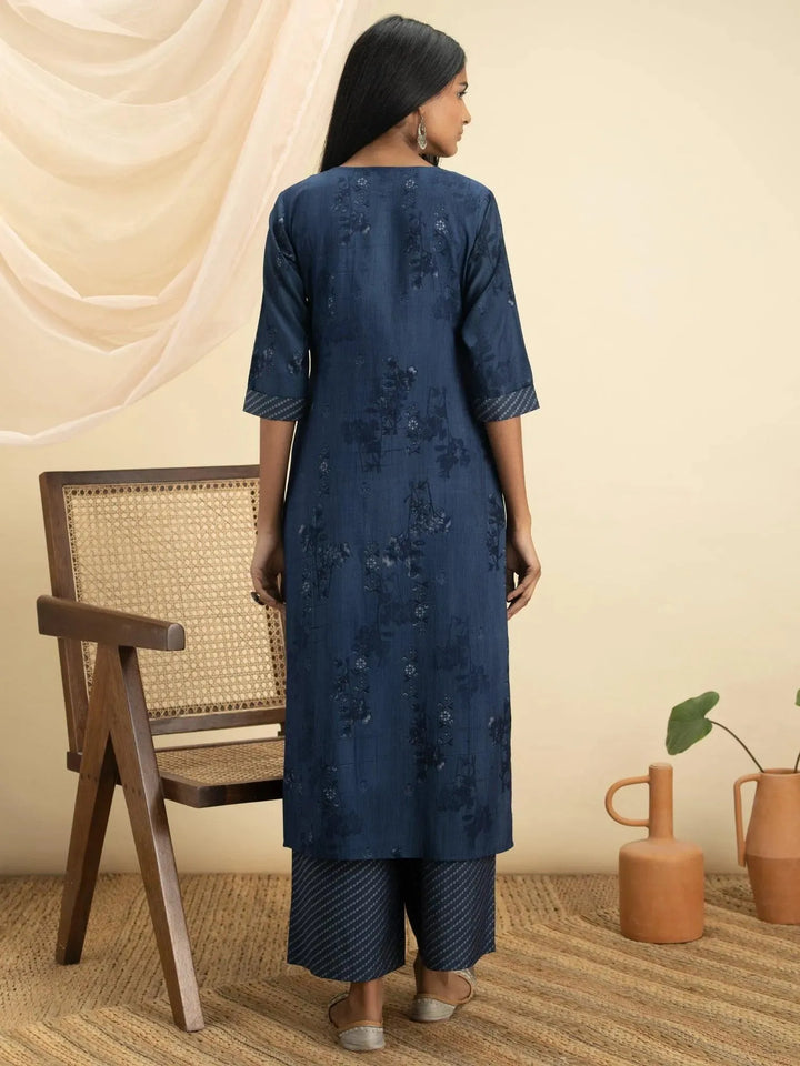 Indigo Printed Rayon Kurta Set - Libas