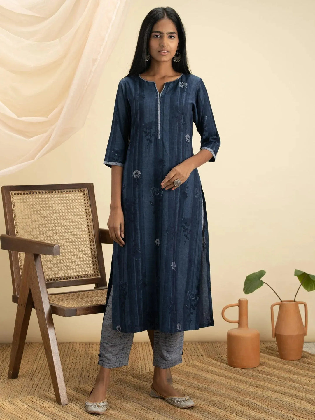 Indigo Printed Rayon Kurta Set - Libas