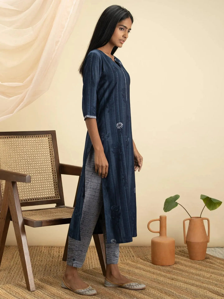 Indigo Printed Rayon Kurta Set - Libas