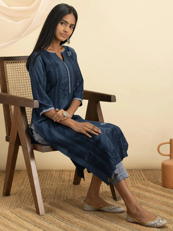 Indigo Printed Rayon Kurta Set - Libas