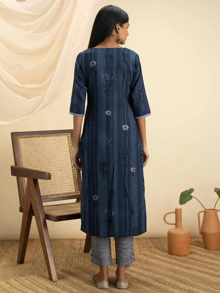 Indigo Printed Rayon Kurta Set - Libas