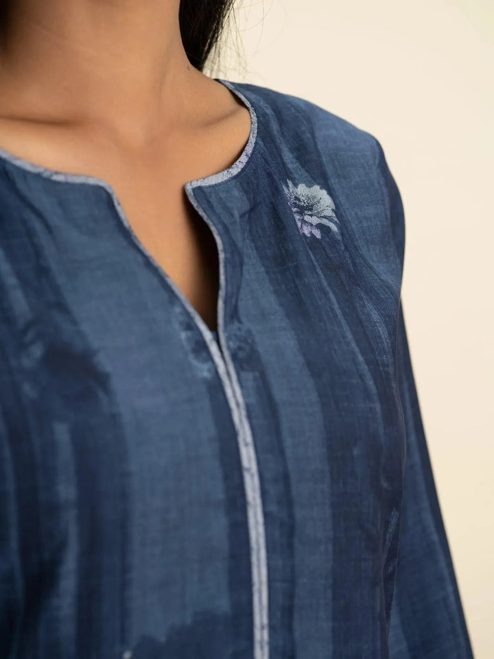 Indigo Printed Rayon Kurta Set - Libas