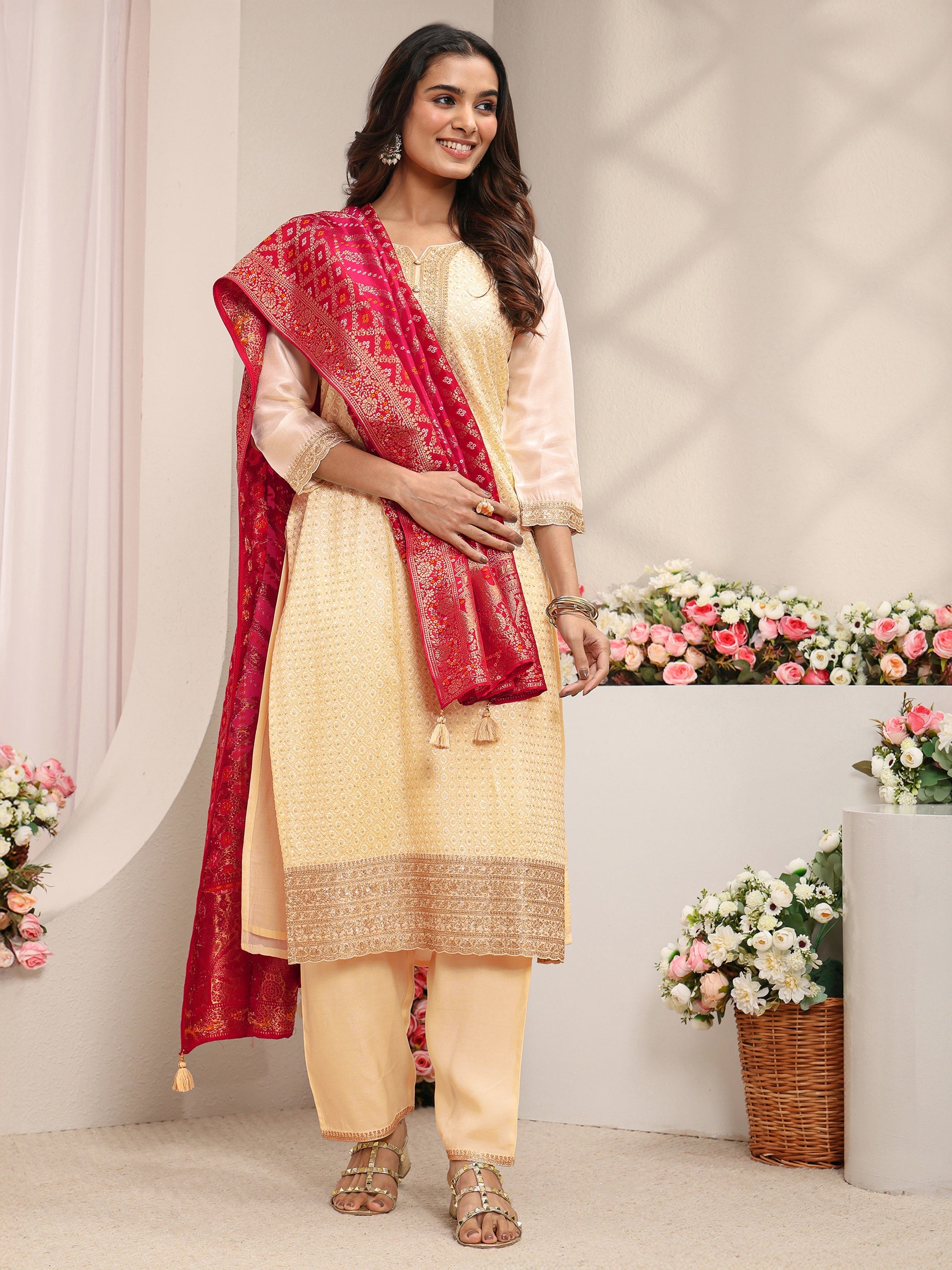 libas Ivory Embellished Silk Blend Straight Suit Set With Dupatta-picture-29