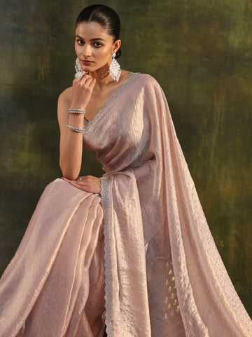 Ivory Embellished Tissue Saree With Unstitched Blouse Piece
