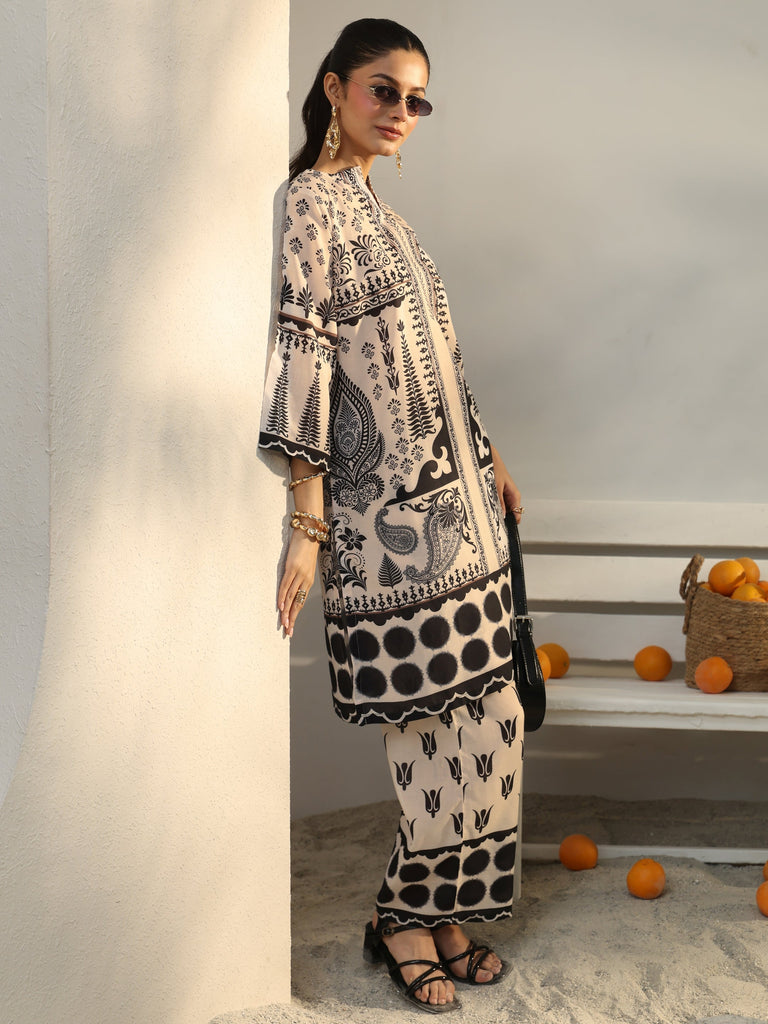 Libas Ivory Ethnic Printed Cotton Blend Co-Ord Set